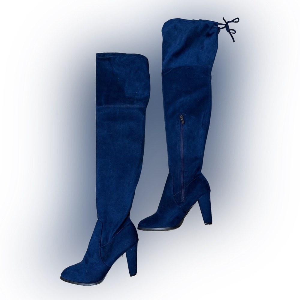 Catherine Malandrino Over the Knee Faux Blue Suede Heel Boots, Size 8
